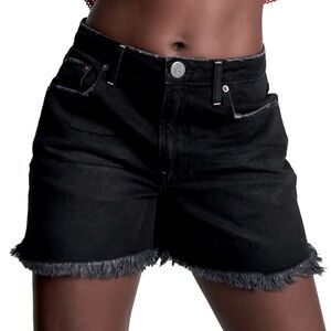 One Teaspoon Legends High-Waist Mom Fit Python Denim Raw Hem Shorts - NWT
